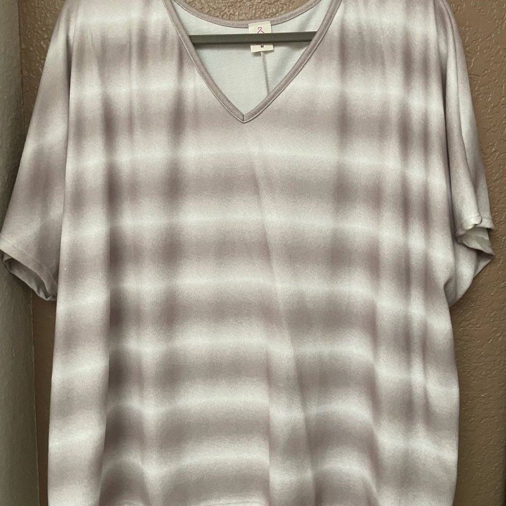 Elegant Gray Striped V-Neck Blouse